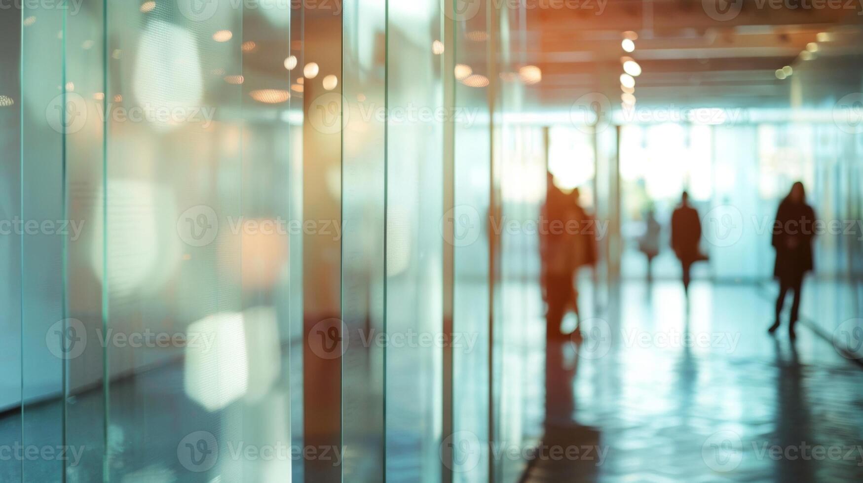 Defocused room dividers separating the different themes within the exhibition photo