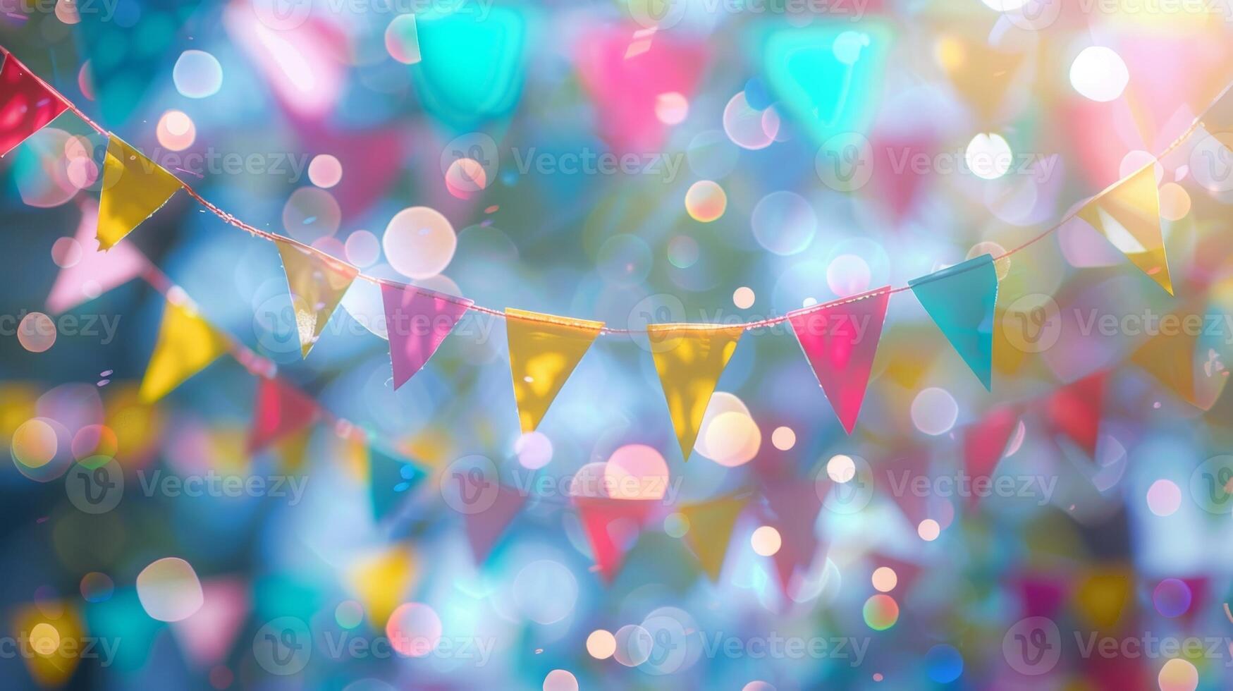 Soft outoffocus strings of colorful streamers and flags swaying in the breeze photo
