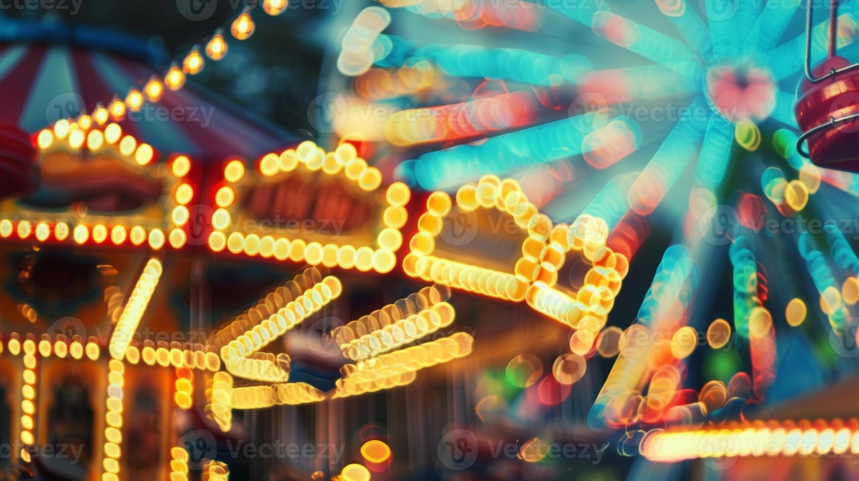 An out of focus whirl of lights and rides creates a sense of whimsy at the outdoor carnival photo