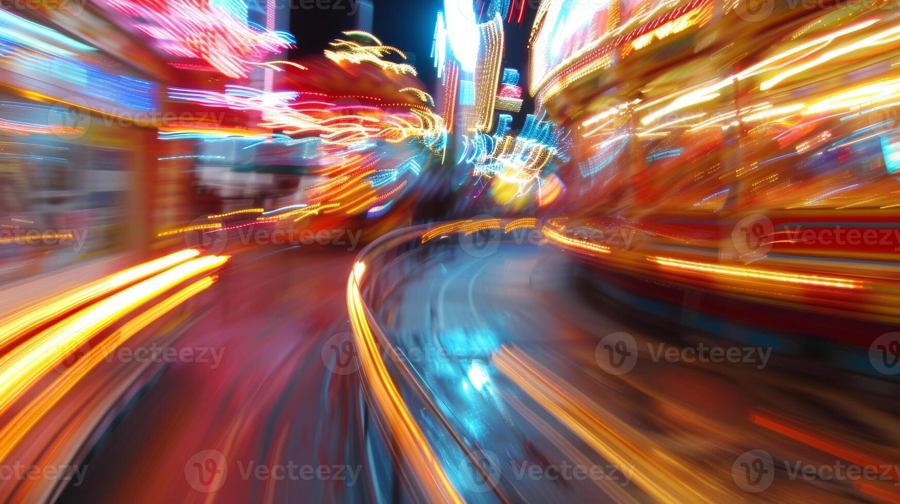 Defocused rides leave only streaks of color blending together in a chaotic blur photo