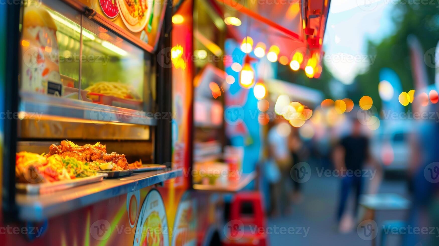 Blurry snapshot of a food truck festival showcasing the variety of cuisines available photo