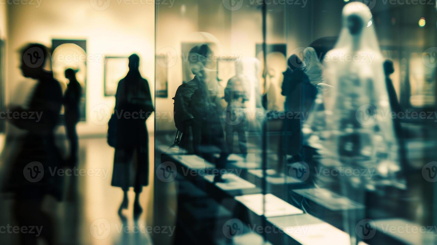 Ghostly figures observe the carefully curated displays in the museum exhibit photo