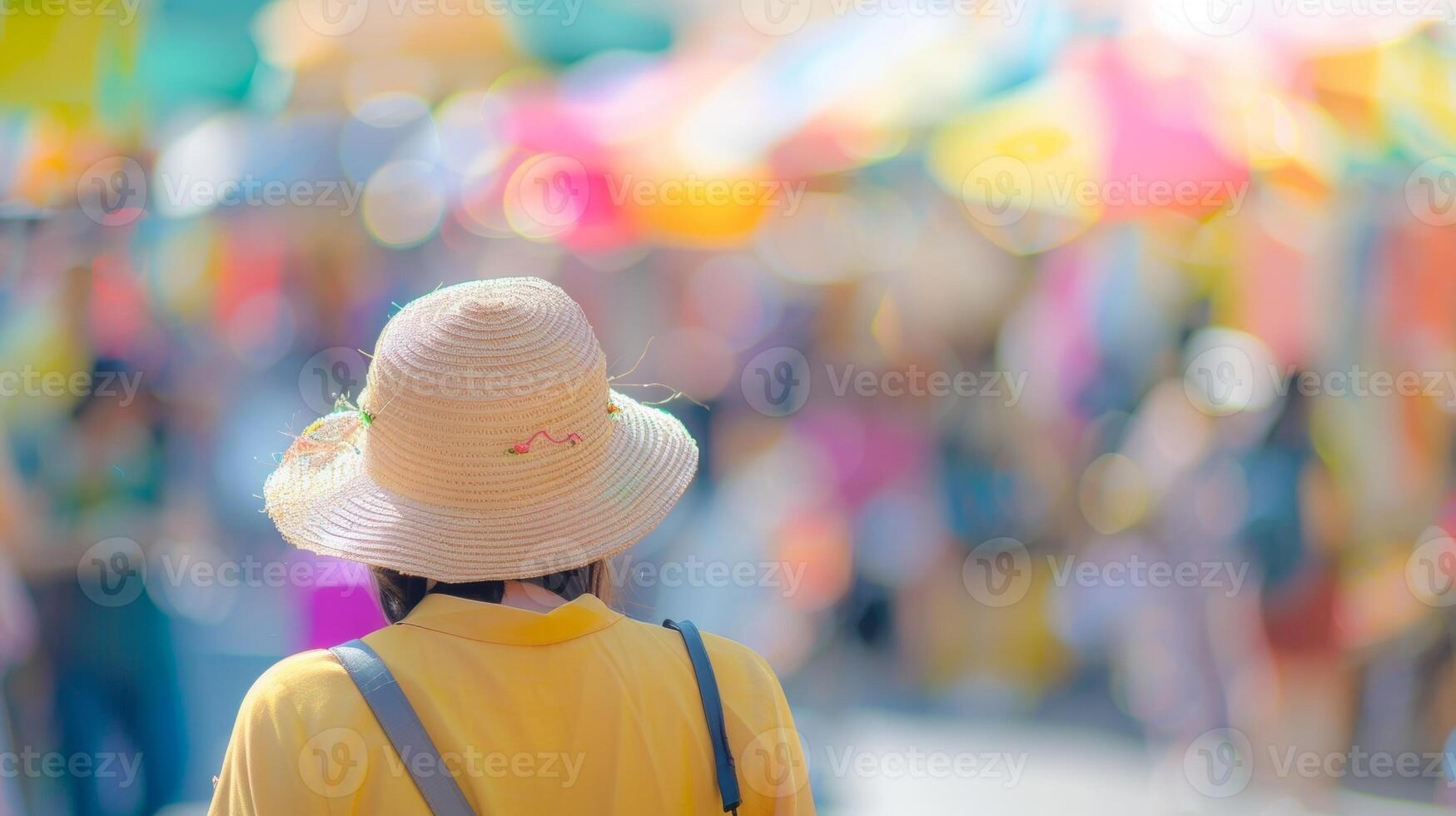 Faint shapes and colors creating a lively scene at the bustling flea market photo