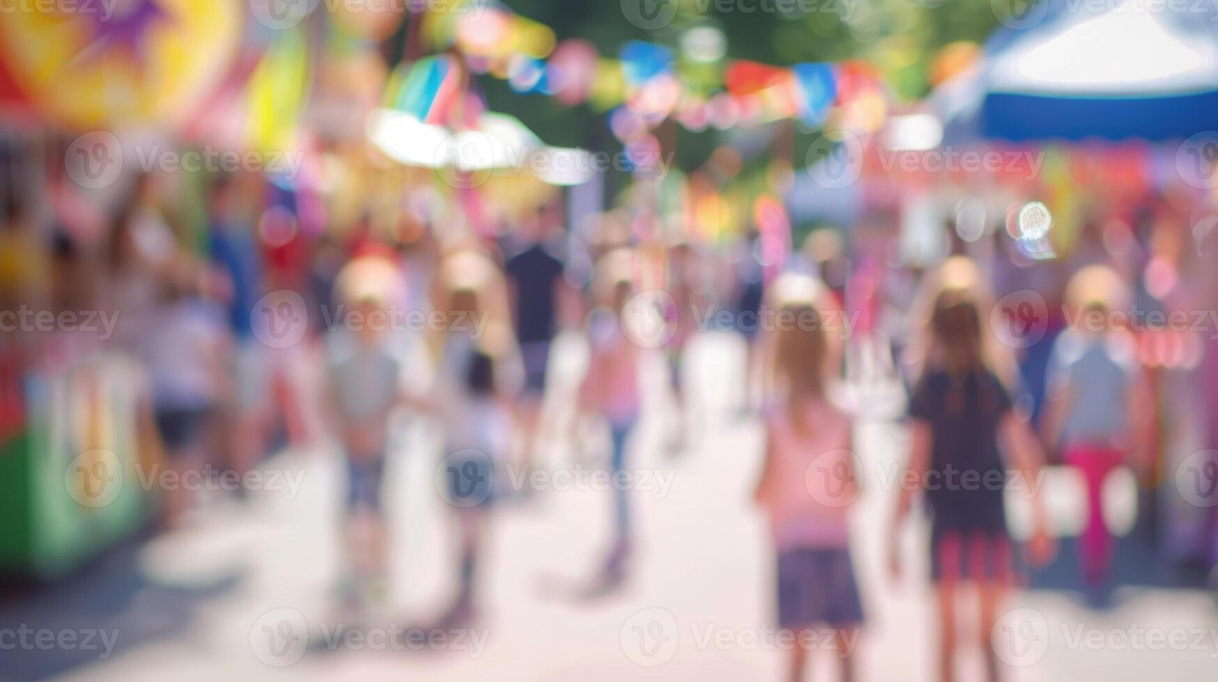 A hazy snapshot of the lively atmosphere at the school fair filled with laughter and chatter photo