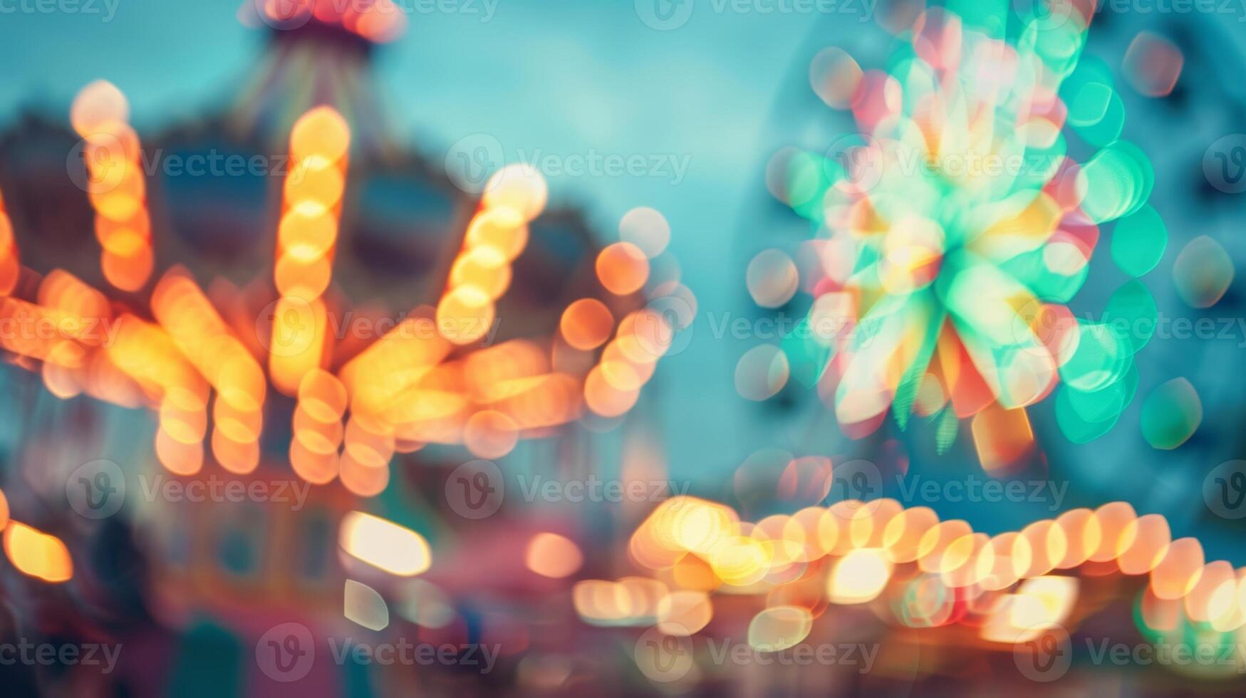 Softly blurred outlines of carnival rides and games in full swing photo
