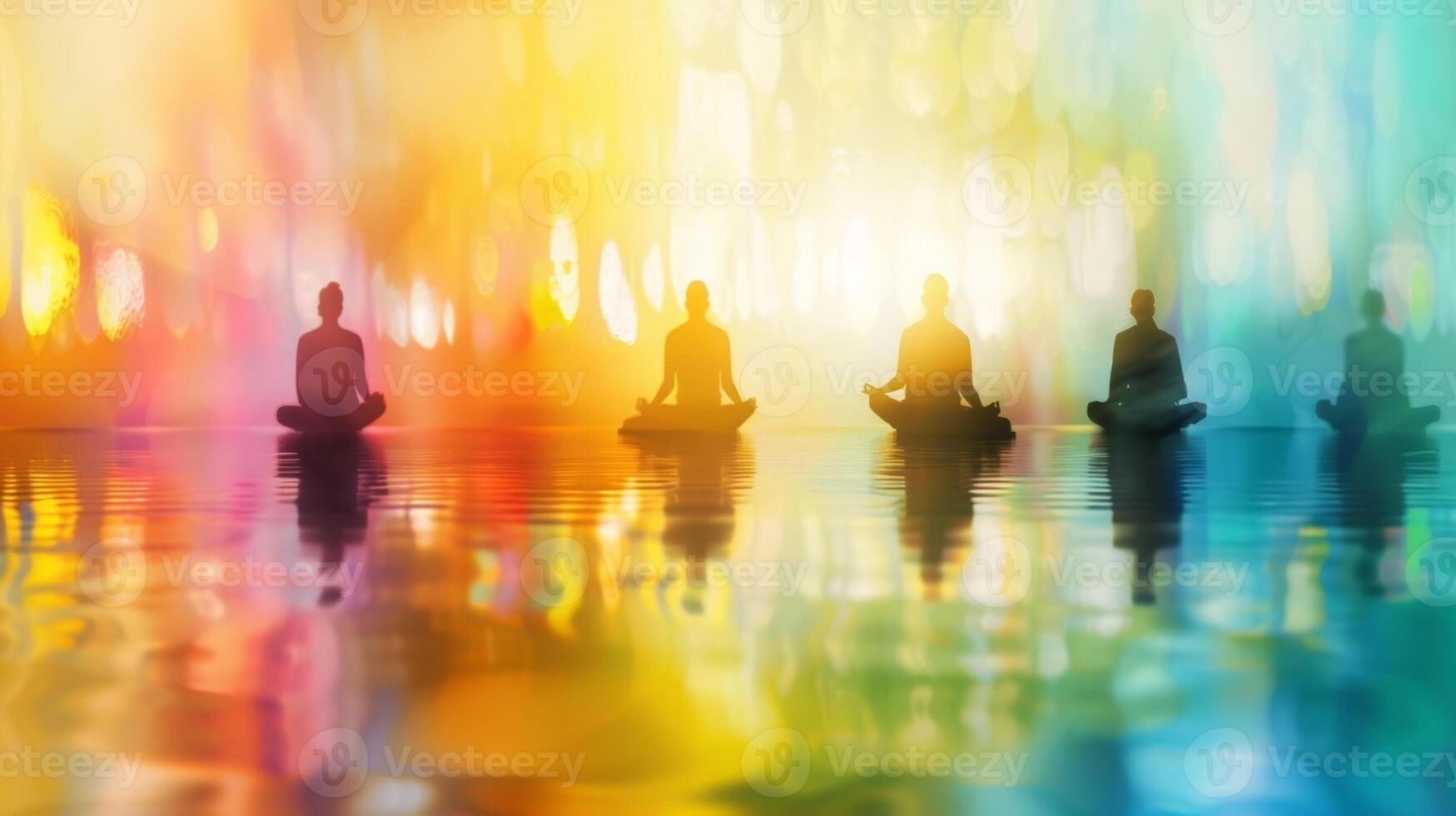 A gentle blur of colors as a group meditates merging with the peaceful scenery photo