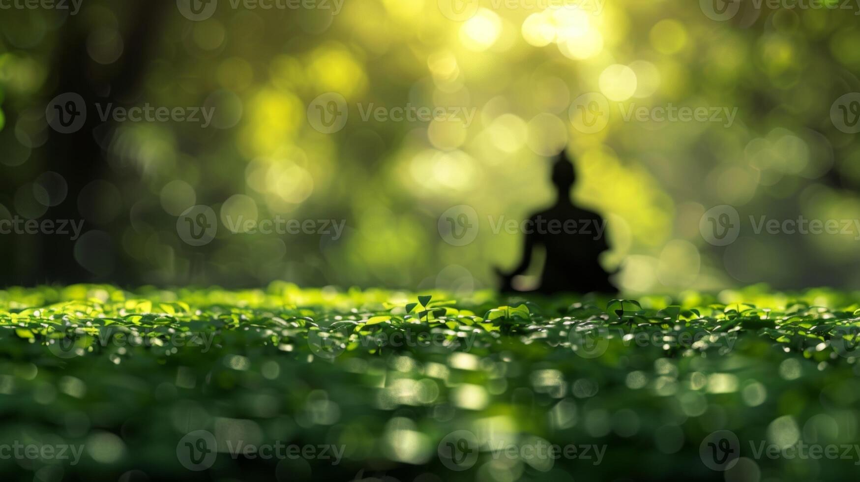 The blurred effect of still bodies in a sea of blurry greenery deep in meditation photo