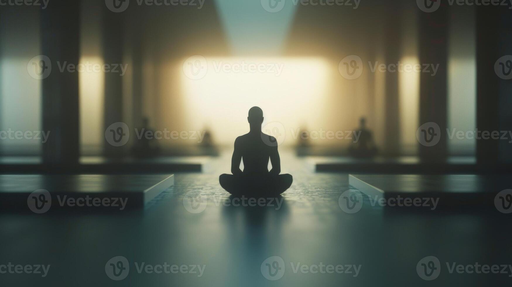 A defocused meditation space with only the faint outline of bodies visible photo