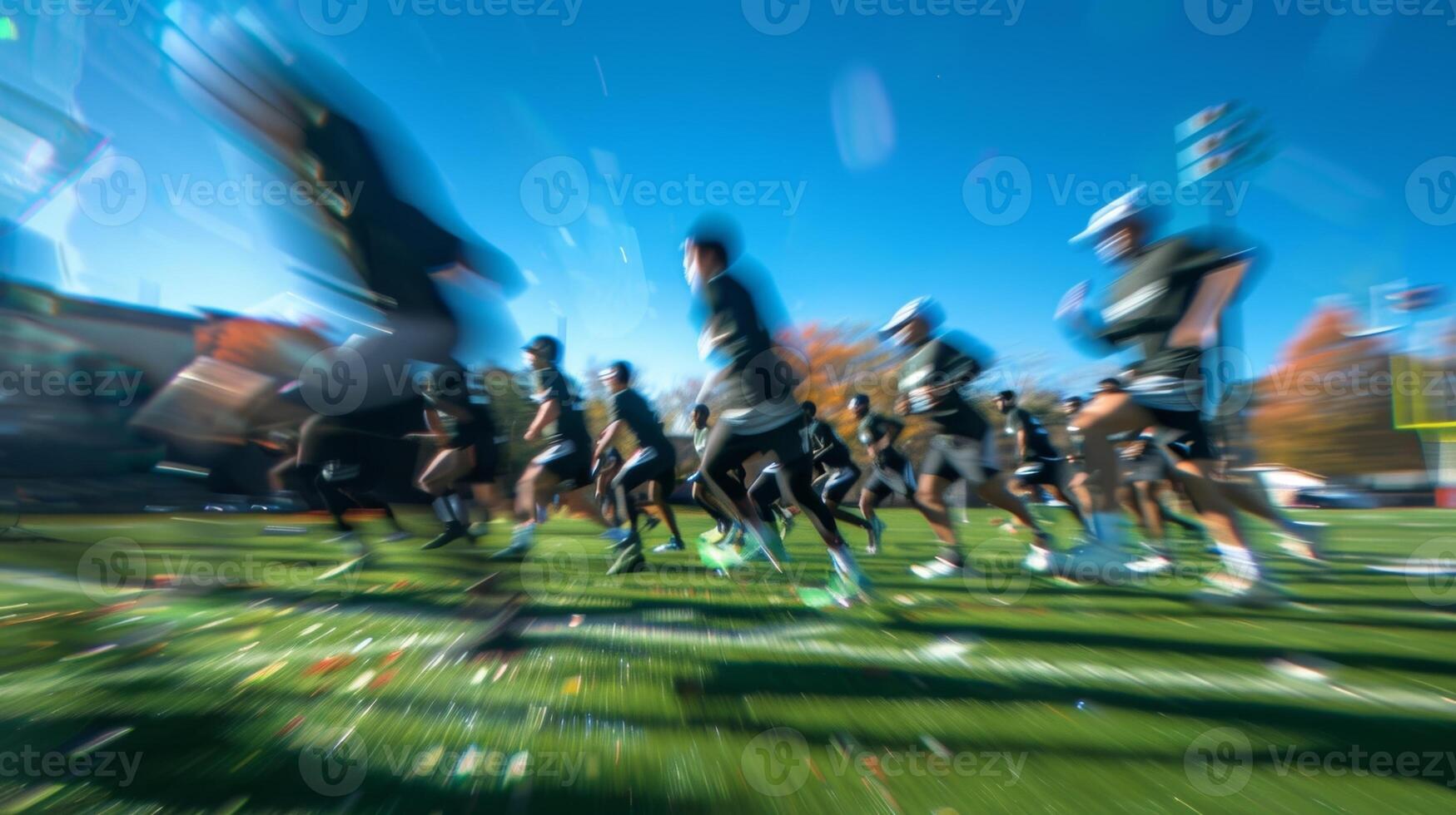 A distorted view of players stretching and warming up before a practice session photo