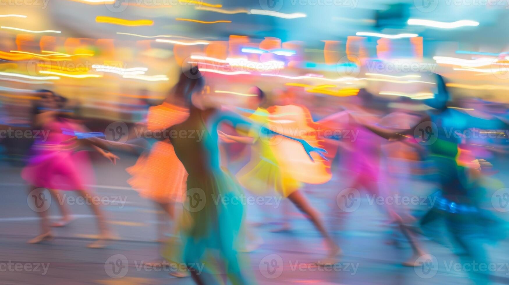 Defocused dancers creating a mesmerizing display in an outdoor setting photo