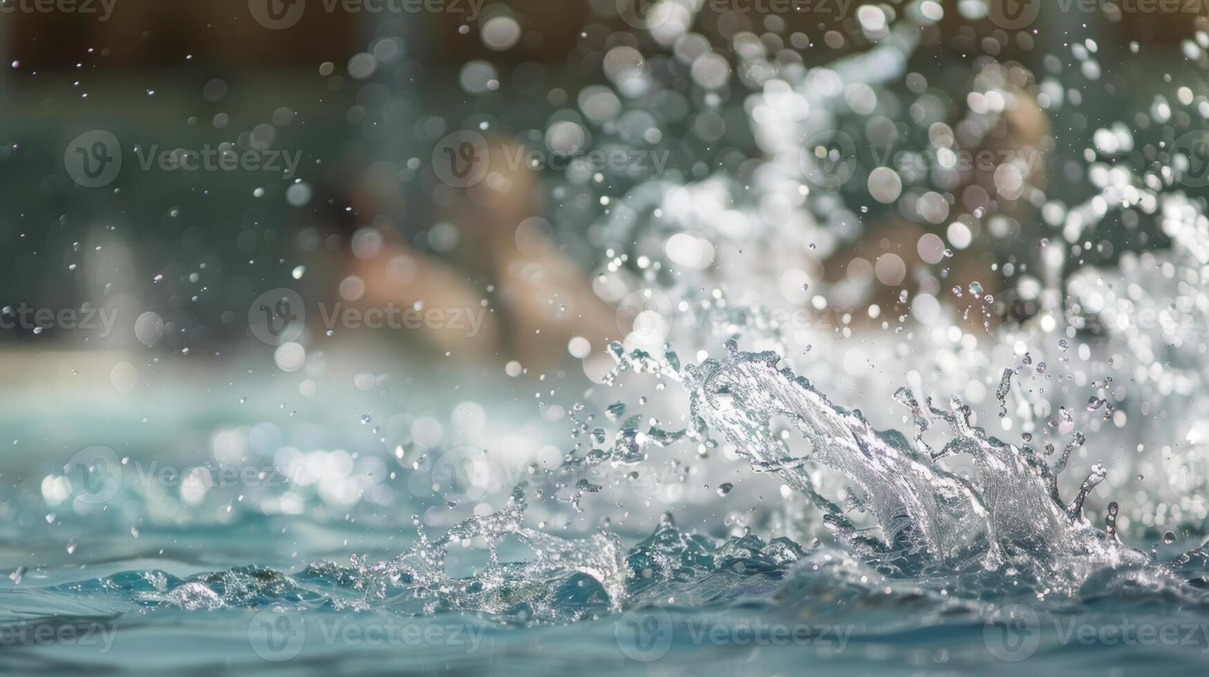 Hazy shapes playing and splashing in the shallow end of the pool photo