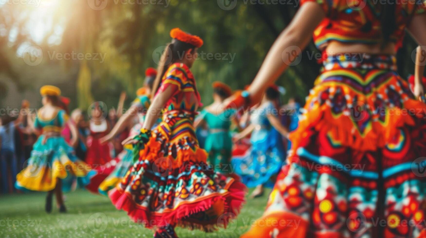 Hazy view of intertwining cultures and rich traditions on display in a vibrant outdoor dance event photo