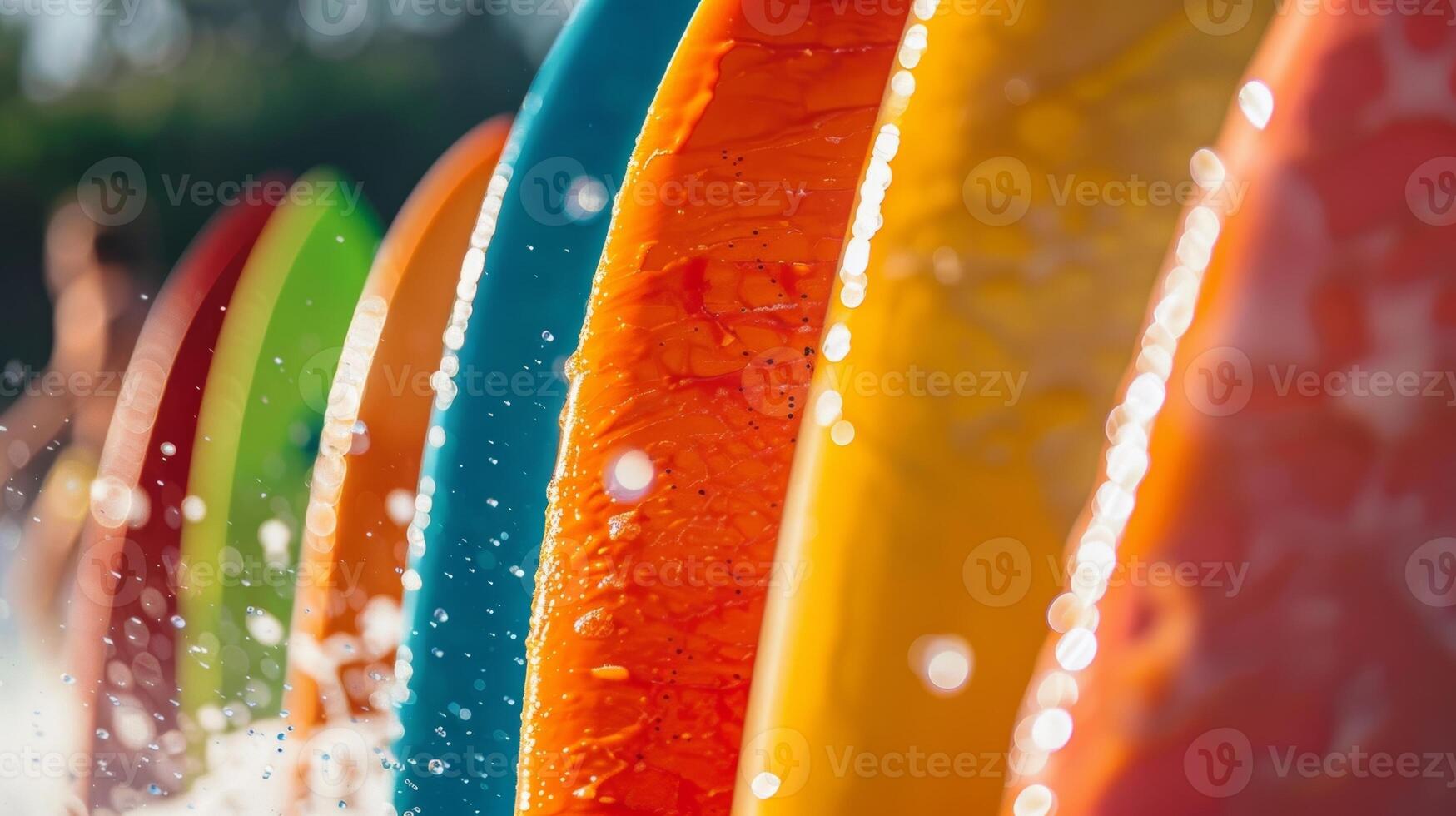Fuzzy figures on vibrant boards a blur of expertise in the outdoor surfing contest photo