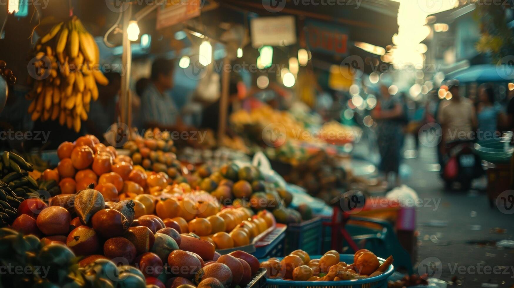 Faint image of a lively local market filled with chatter and the sounds of bargaining photo