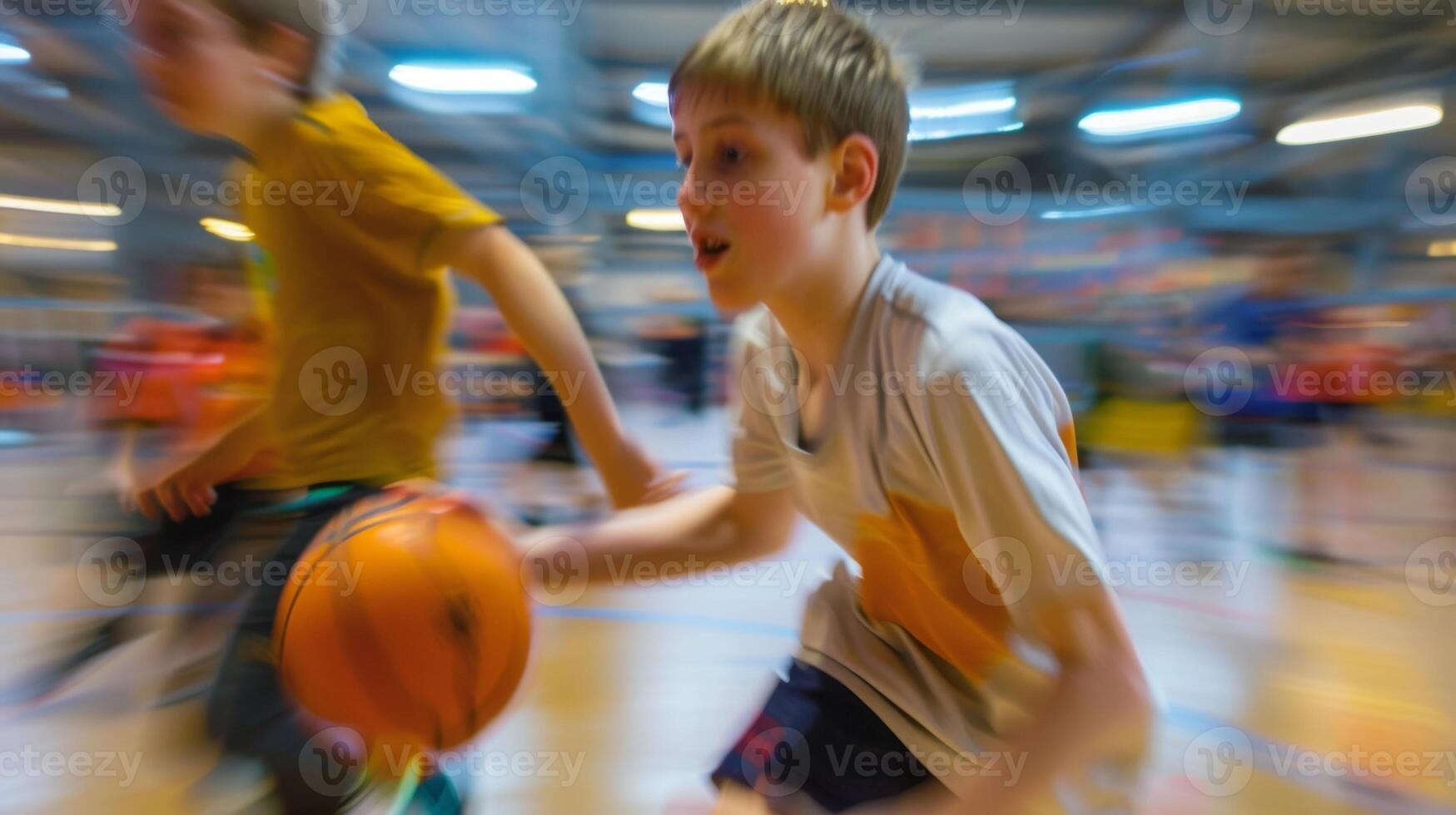 Soft focus on the intense expressions of players as they compete in the indoor game photo