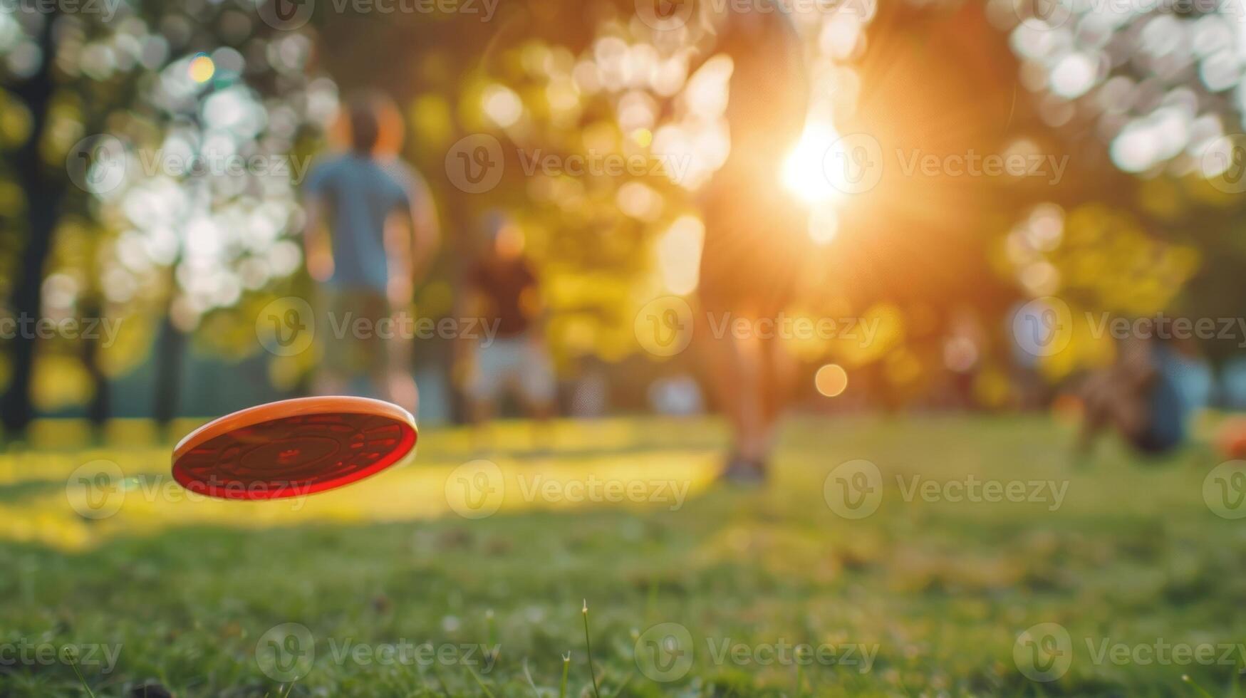 Dispersed s of people engaged in a friendly game of frisbee golf photo