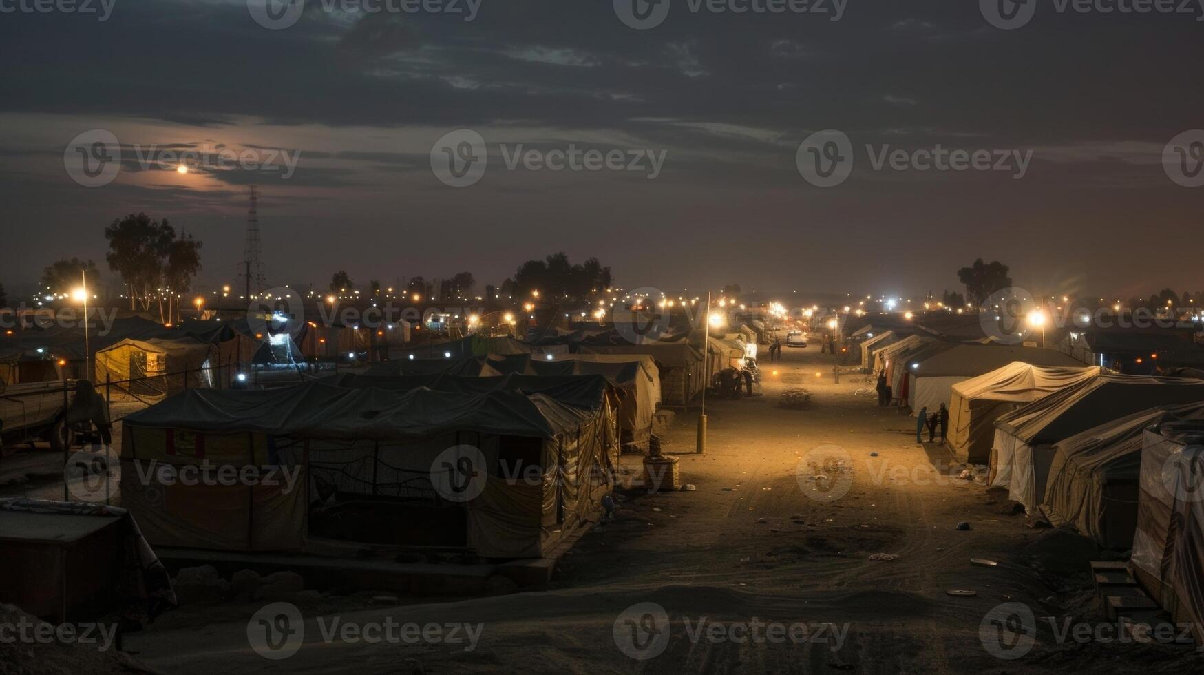 Solarpowered lights illuminating the camp at night providing safety and security for the residents photo