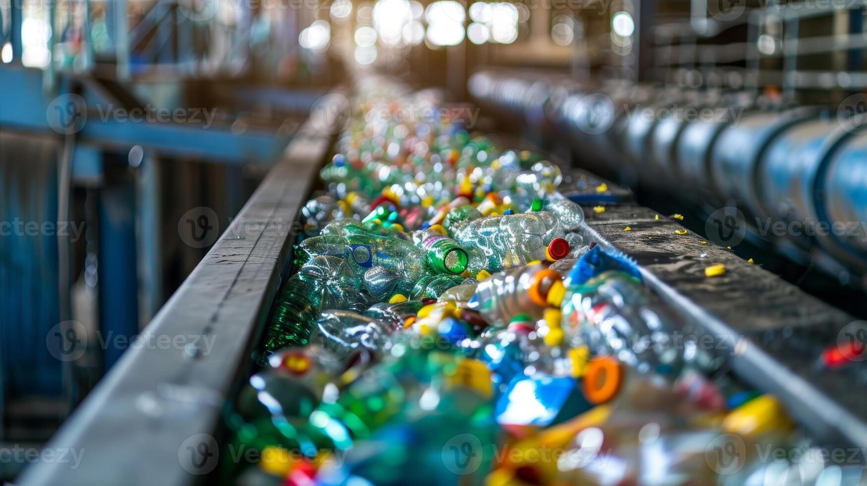 A closeup of the machinery used in the processing and sorting of recyclable materials at the center all running on solar power photo