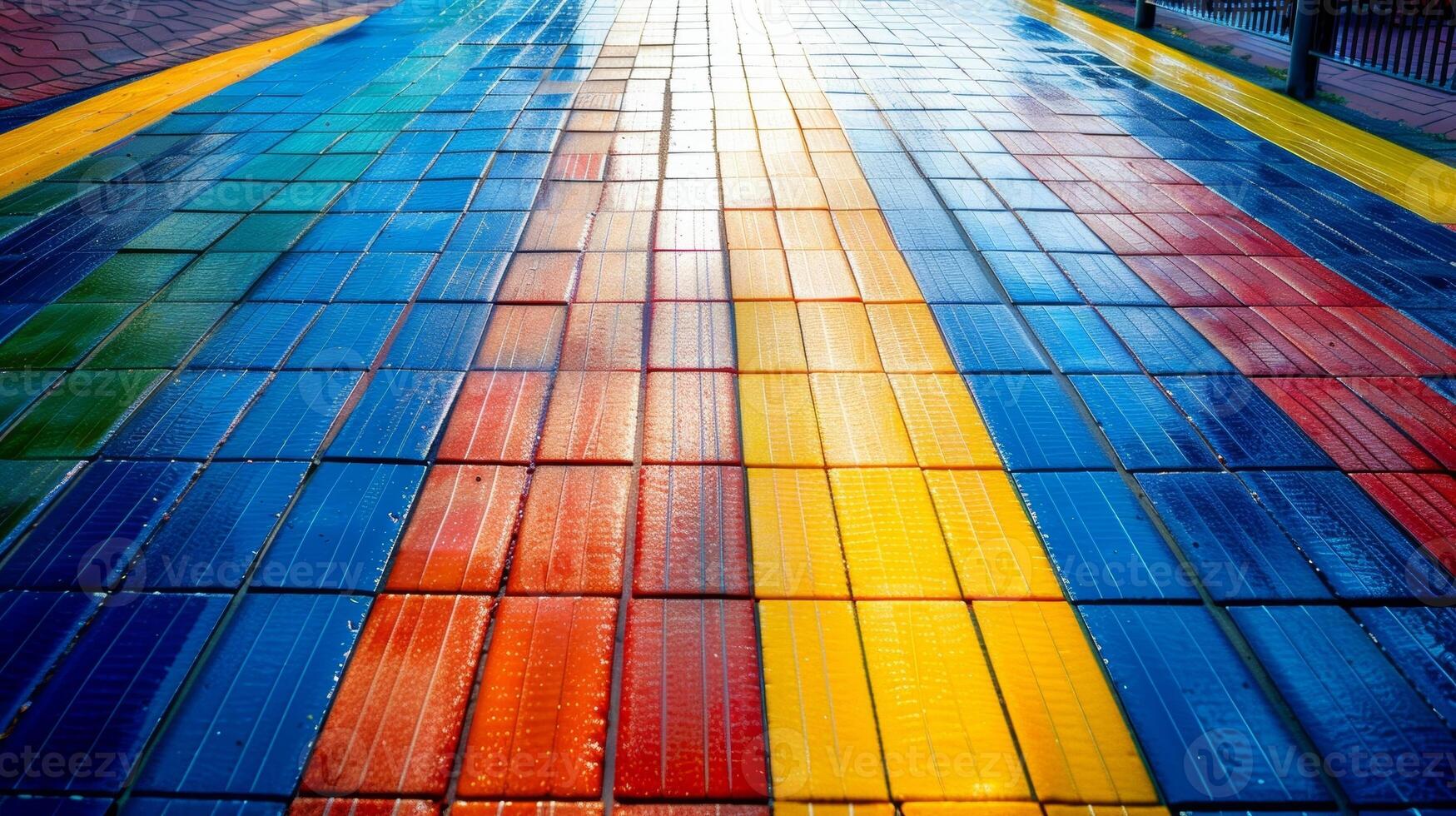 Brightly painted solar panels providing warmth and safety to an otherwise cold and slippery sidewalk photo
