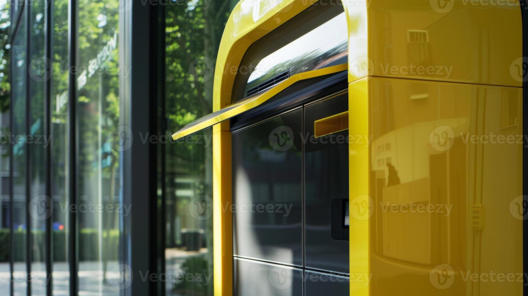The sleek design of the solarpowered ATM blends seamlessly into its urban surroundings photo