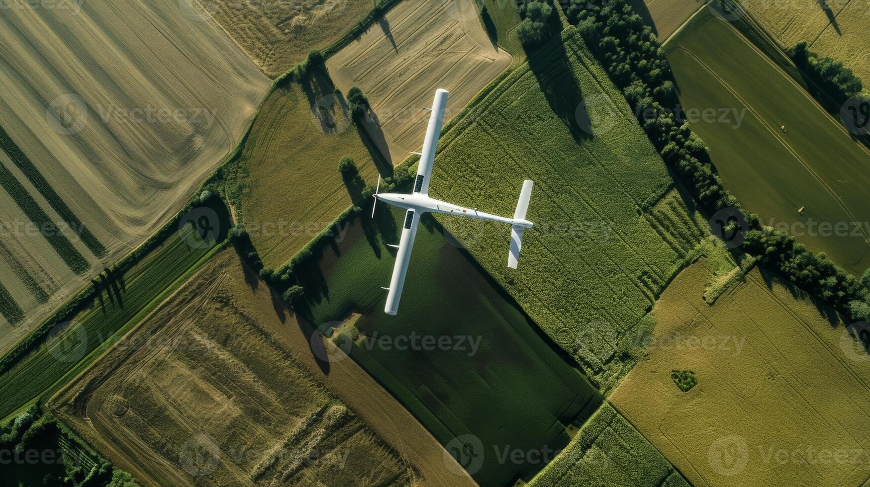 A satellite view of the drone above a large field efficiently using solar energy to complete its tasks photo