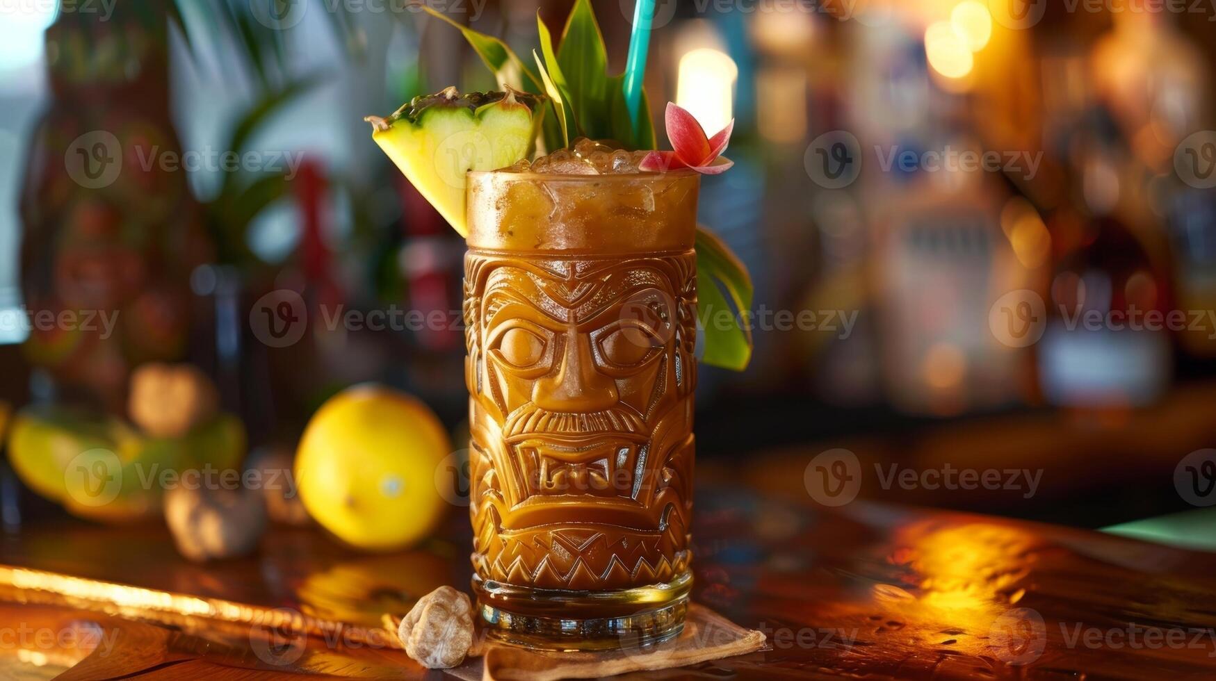 Tiki hutinspired bar serving up signature islandthemed cocktails such as a Mai Tai or Blue Hawaiian photo