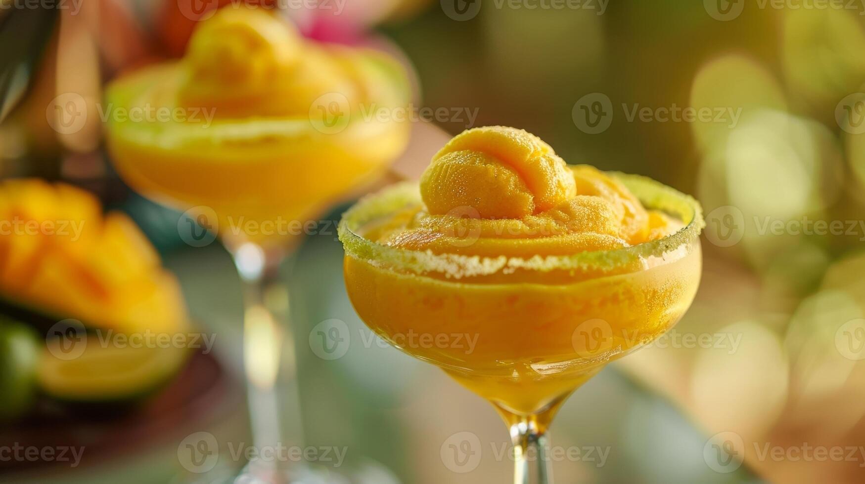 The events signature drink a passionfruit margarita is served in glasses rimmed with lime sugar and topped with a scoop of mango sorbet photo