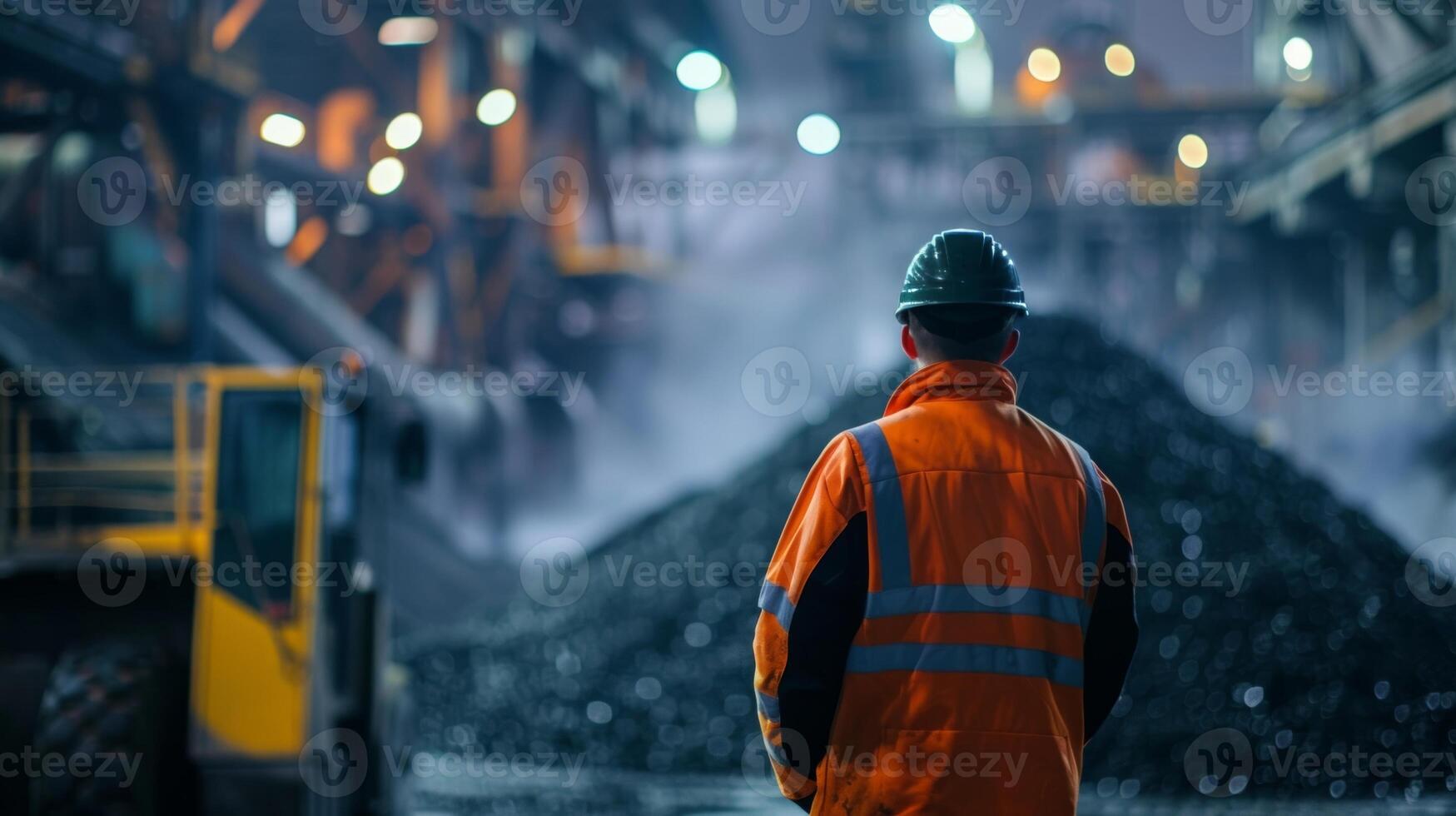 A worker stands at the entrance of a coal cleaning facility monitoring the levels of various pollutants and adjusting the cleaning process accordingly photo