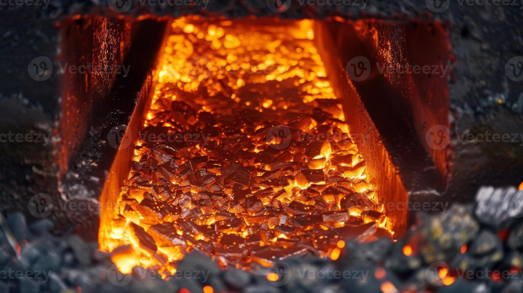 The intense heat can be felt from a distance as molten metal is poured into molds photo