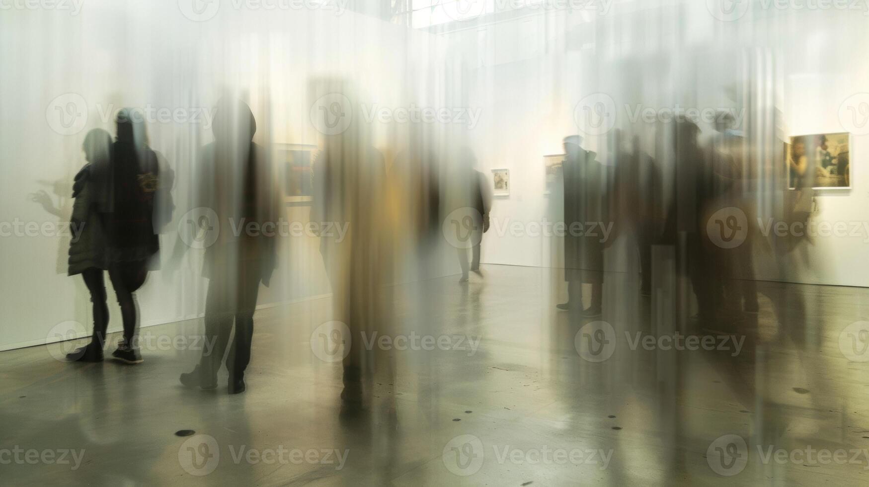 Light and shadows dance in a dreamy blur creating a sense of ethereal escape as the artworks fade into the background at the gallery. photo