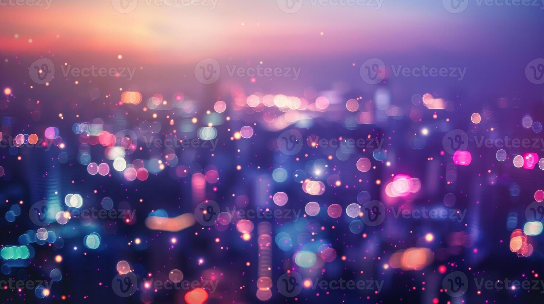 Defocused hues of deep purples and fiery oranges create a dreamy atmosphere as the city lights le in the background. photo