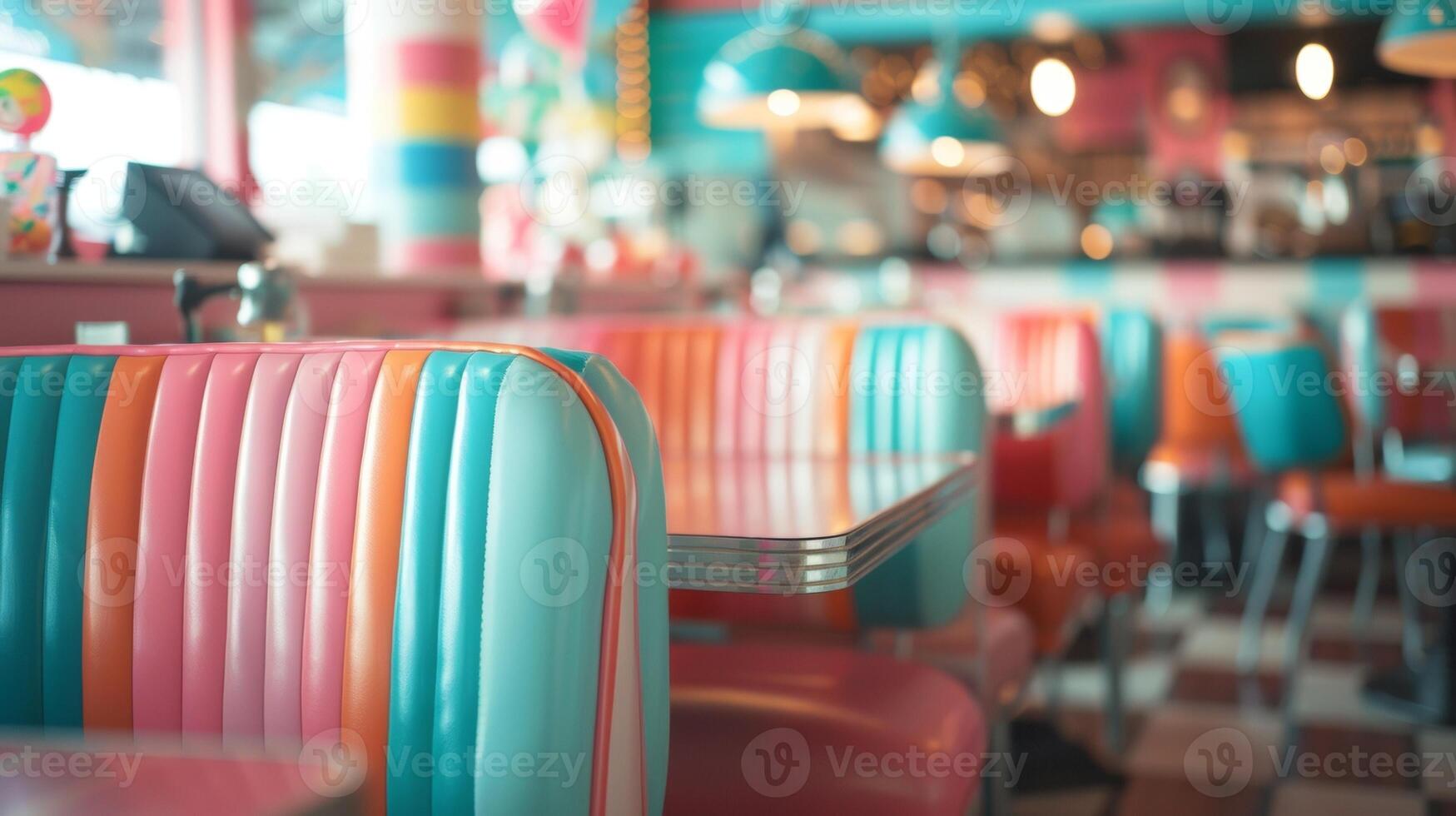 In the defocused distance the retrodiners features can be seen through a sea of cotton candycolored stripes evoking a nostalgic and carefree atmosphere. photo