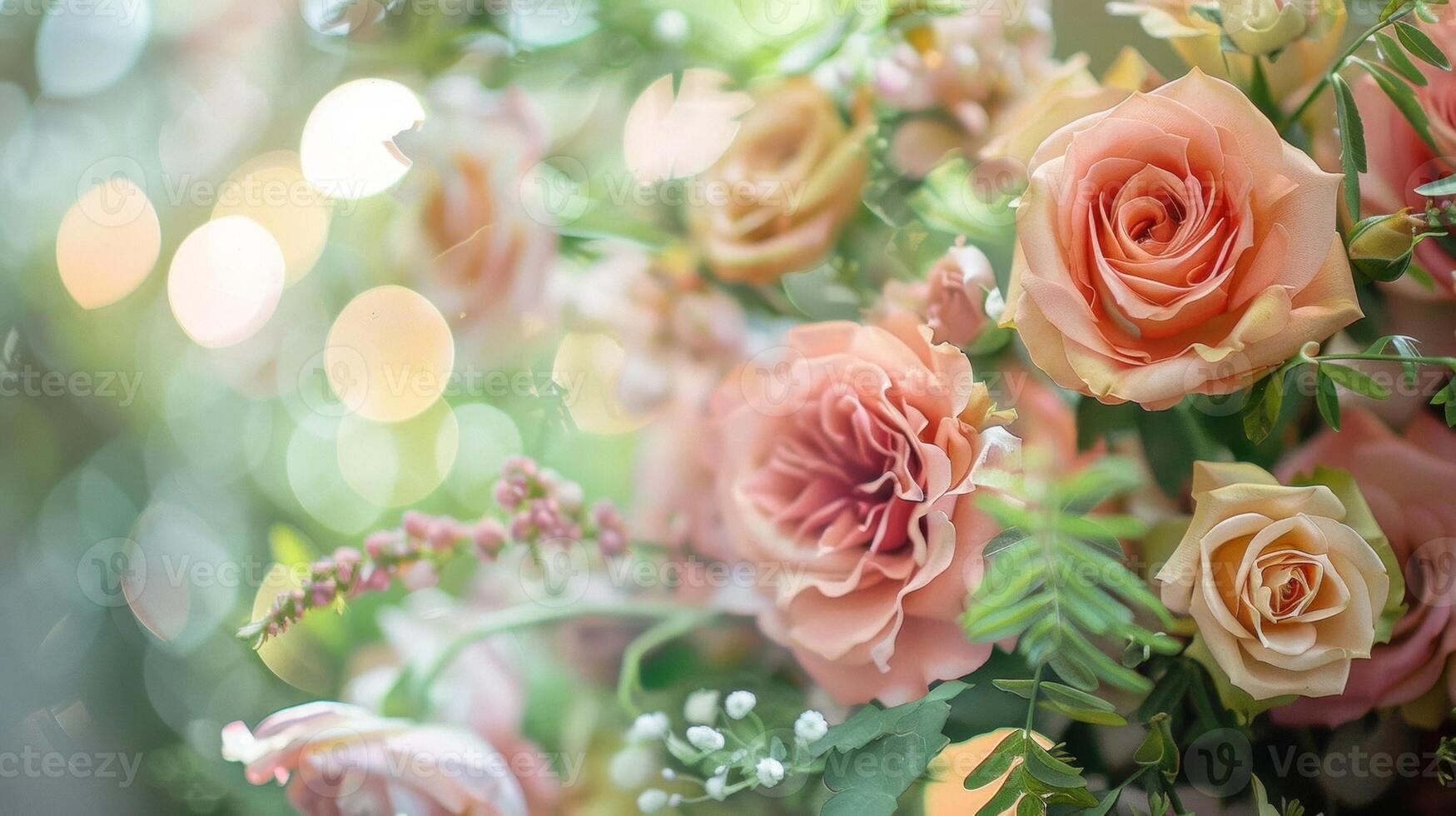 Defocused background image description 3 Splashes of dusty rose antique gold and washedout greens enveloping the scene exuding a timeless and classic aesthetic. photo