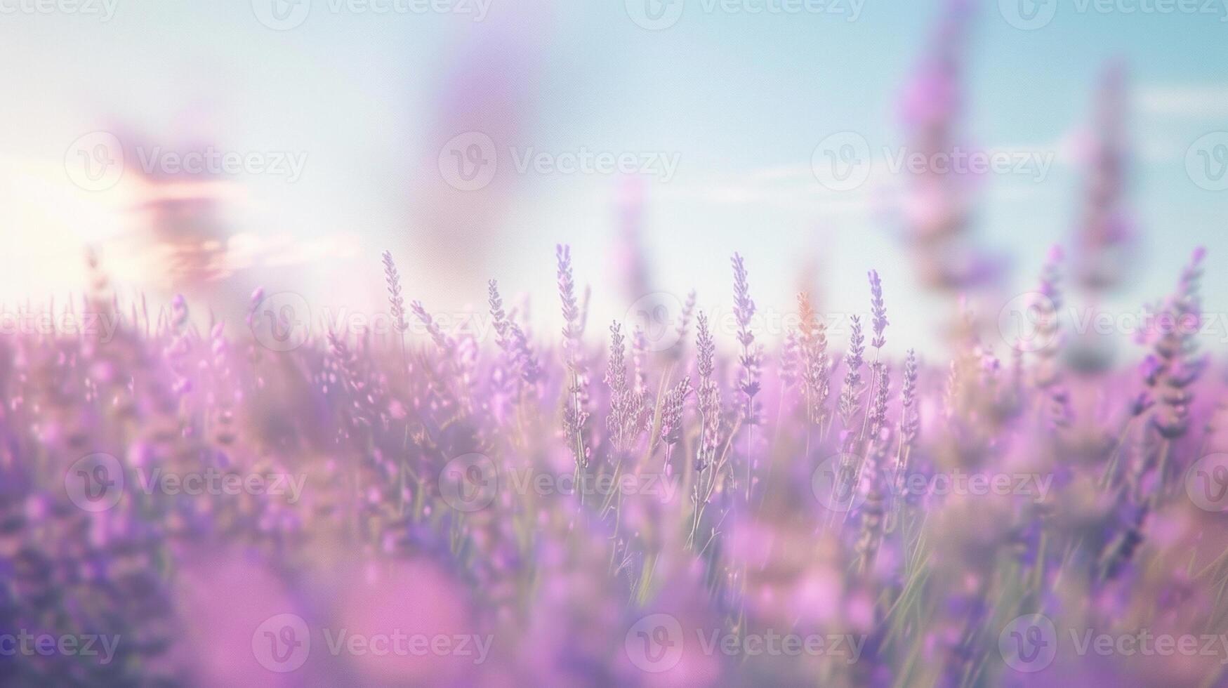 Defocused dreamy lavender field A blurred image of a vast lavender field creating a dreamy and ethereal atmosphere. photo