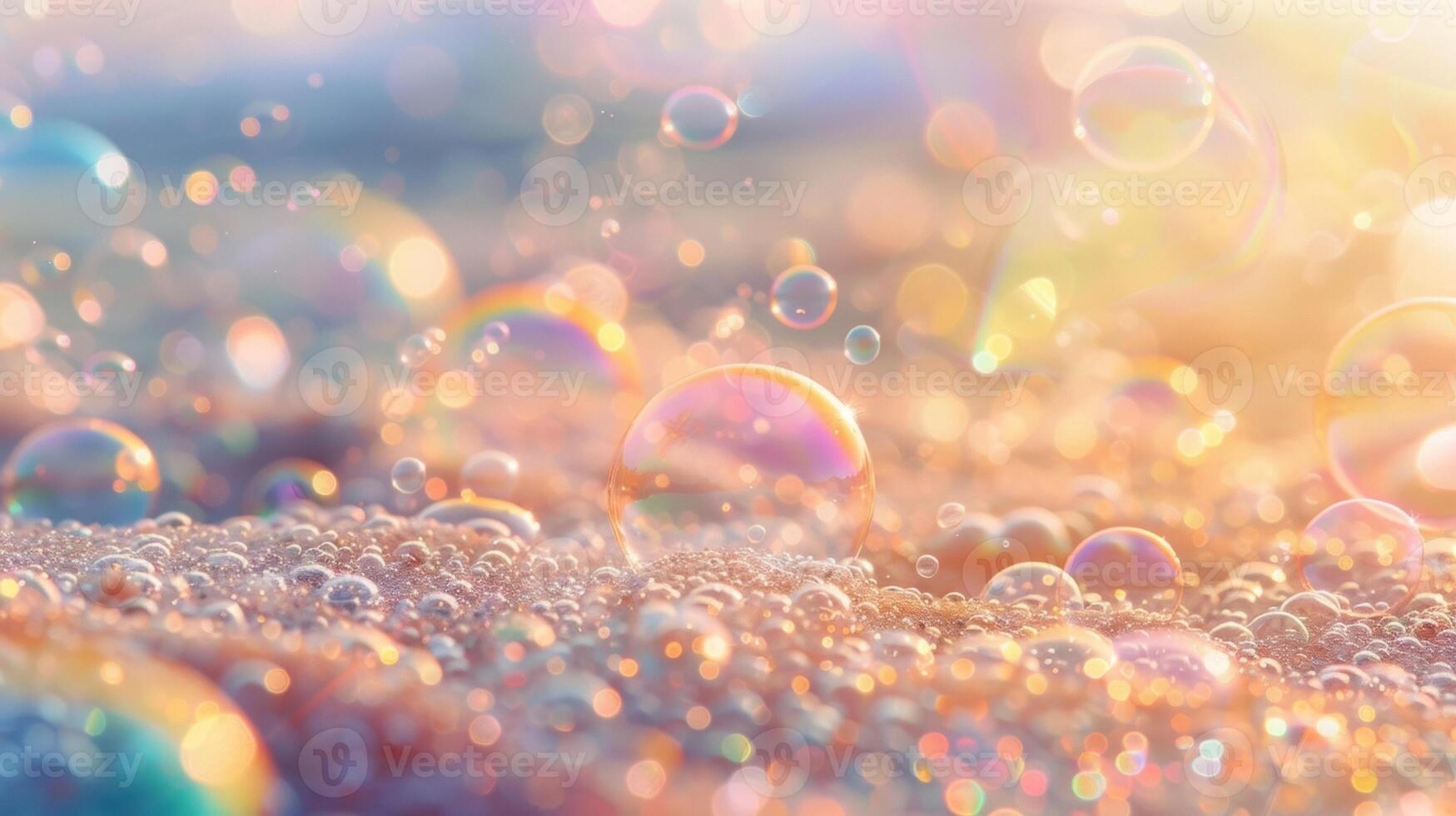 Soft bubbles float lazily through the blurred landscape with hints of glittering treasures adorning the sandy seabed below. photo