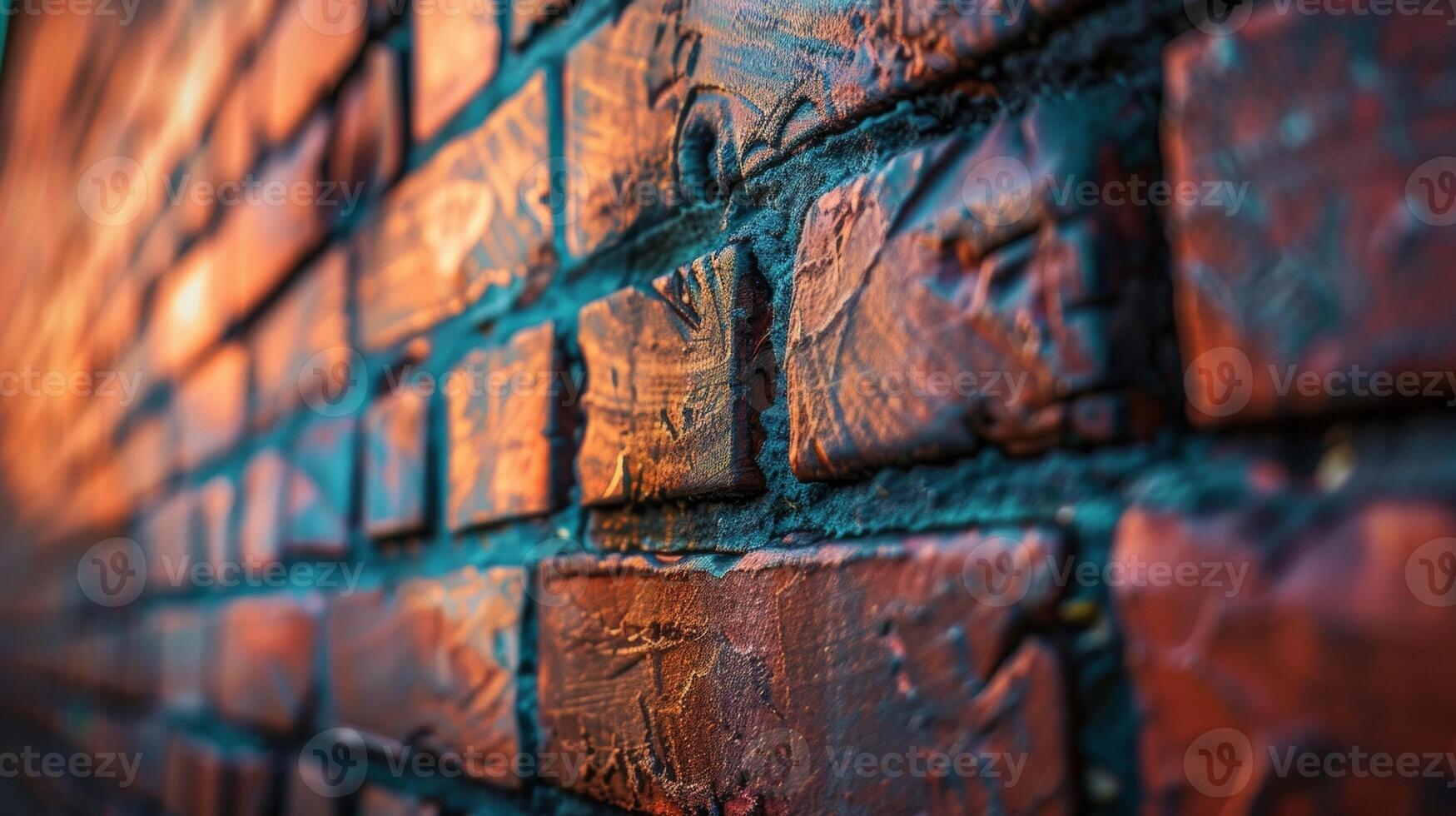 Softly blurred brick wall with abstract stenciled patterns adding an edgy feel to the Stencil Art Chic aesthetic. photo