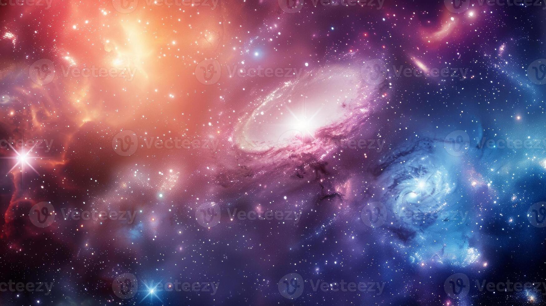 A surreal composition of defocused cosmic elements melding nebulous galaxies with ling s of stars in a tapestry of otherworldly hues. photo