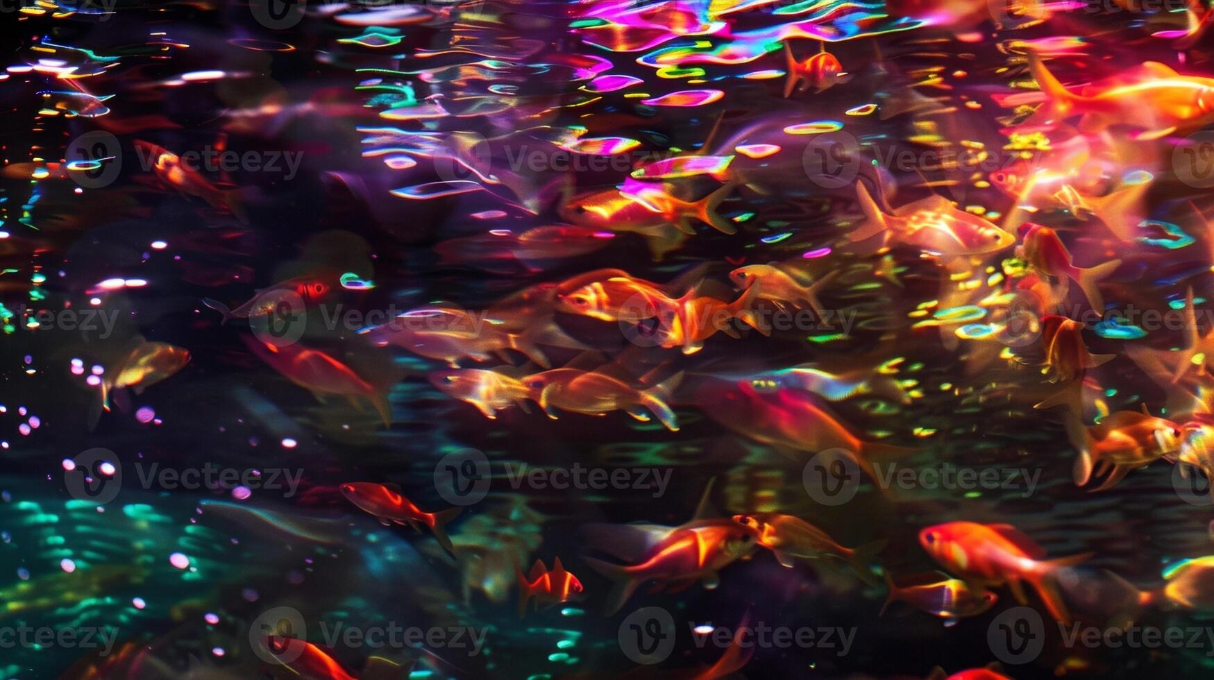 Soft lights of rainbowhued fish dance and twirl creating an otherworldly blur of aquatic magic. photo