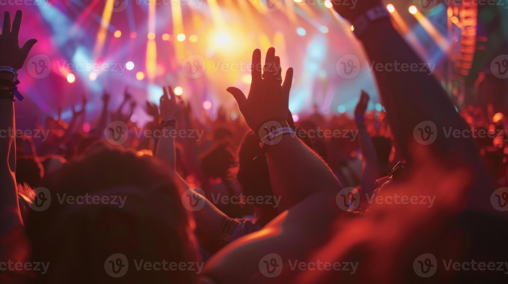 Sweeping glimpses of swaying bodies and outstretched arms create a mesmerizing background for the immersive experience of Coachella Cool. Against the blurred background the tents laser photo