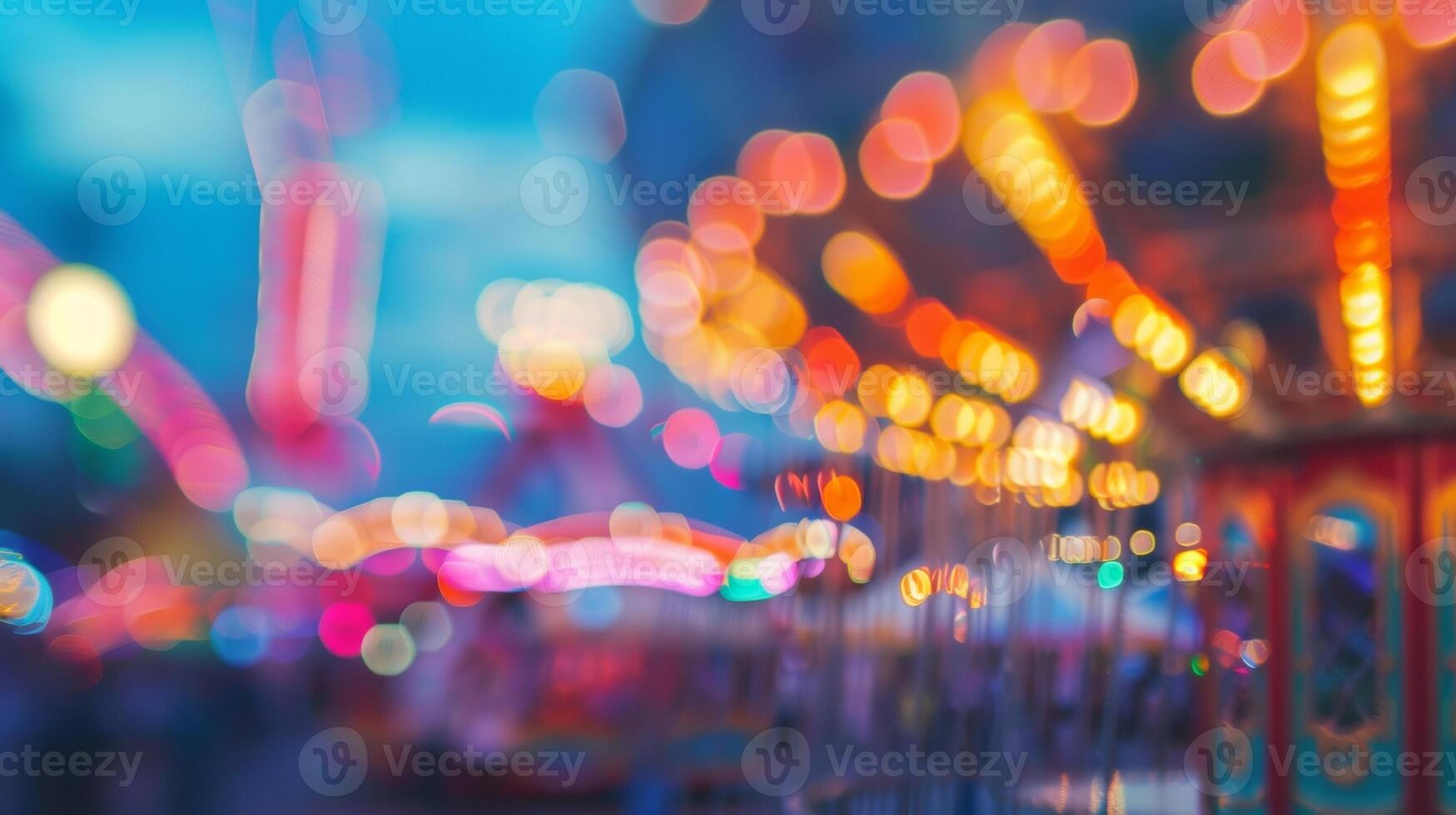 Faint glimpses of carnival rides and games peeking through the outoffocus foreground adding to the playful chaos of the party happening just beyond. photo