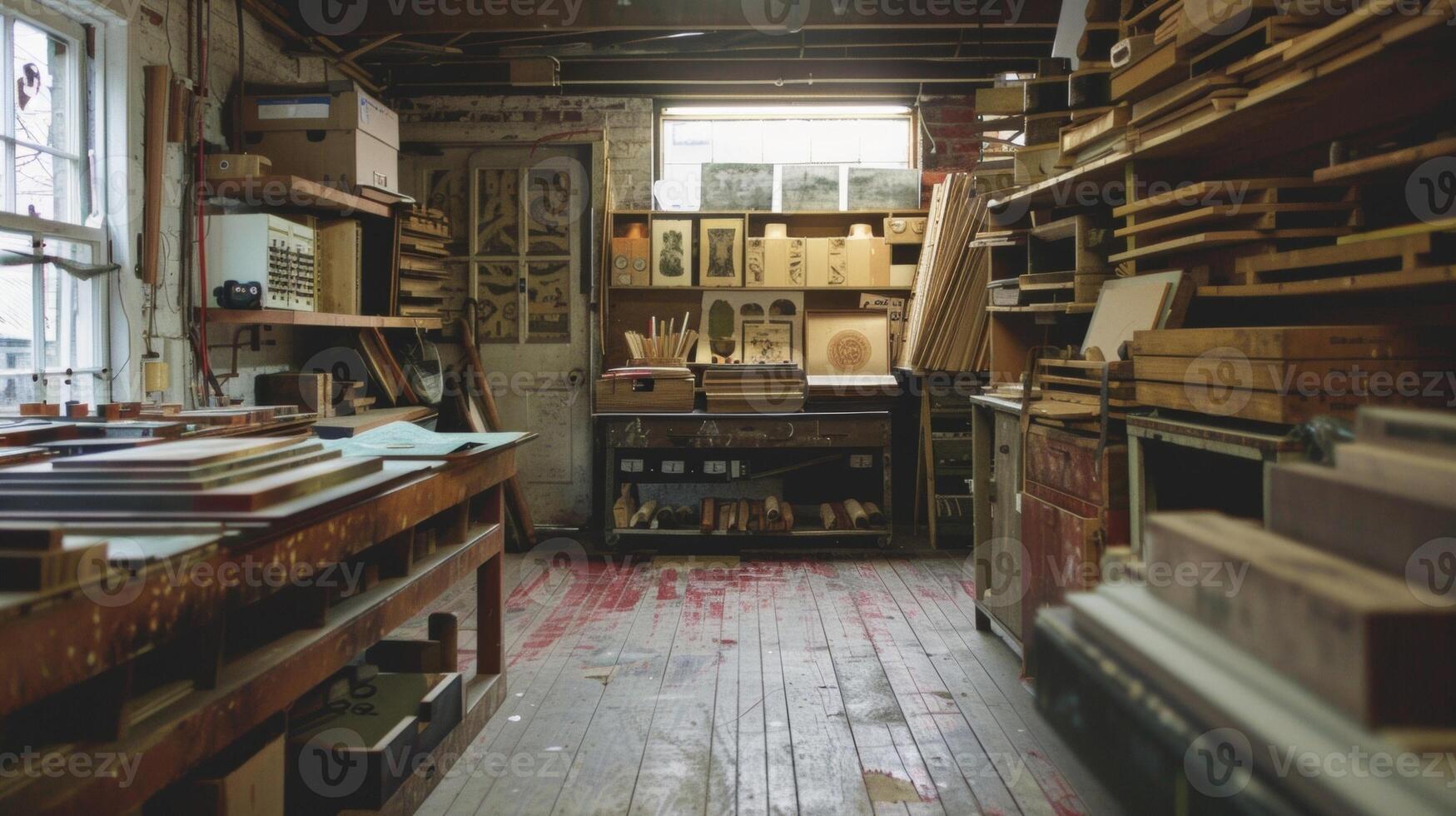 Amidst a sea of blurred wooden blocks and tered tubes of ink the hum of creativity can be felt in this printmakers haven. photo