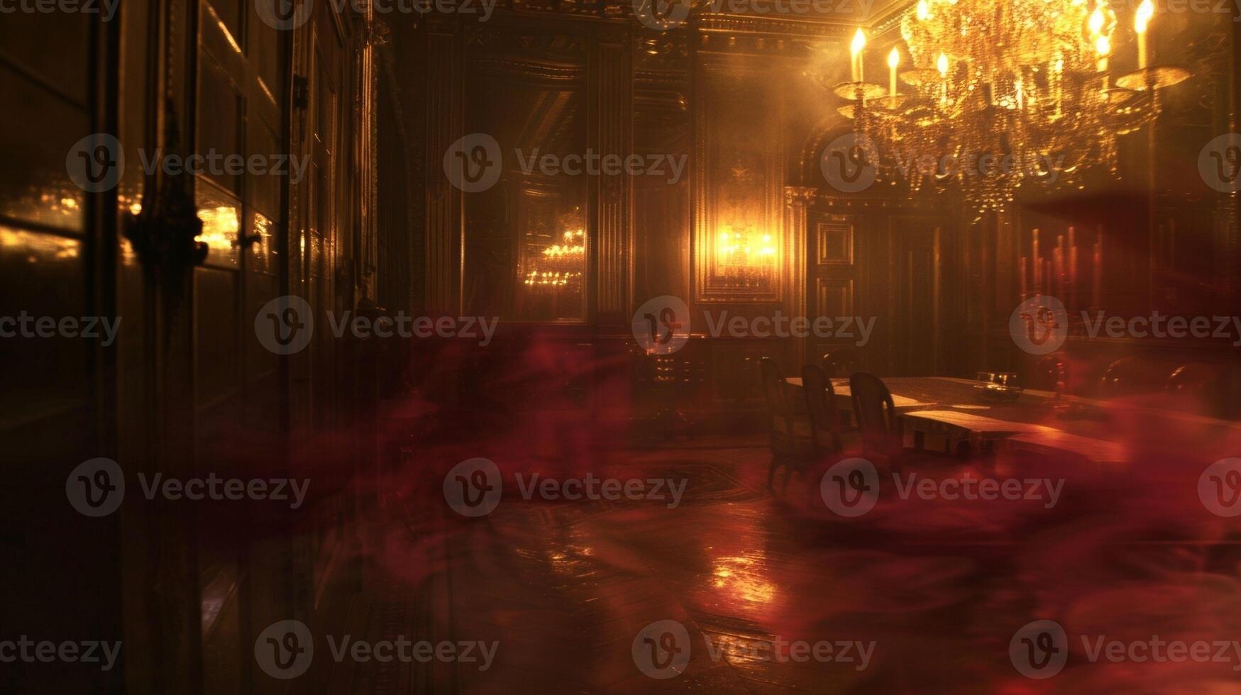 Defocused Soft swirling patterns of ruby red and gold fade into the background adding to the ethereal atmosphere of the darkened room where spirits gather a the opulent dry and plush photo