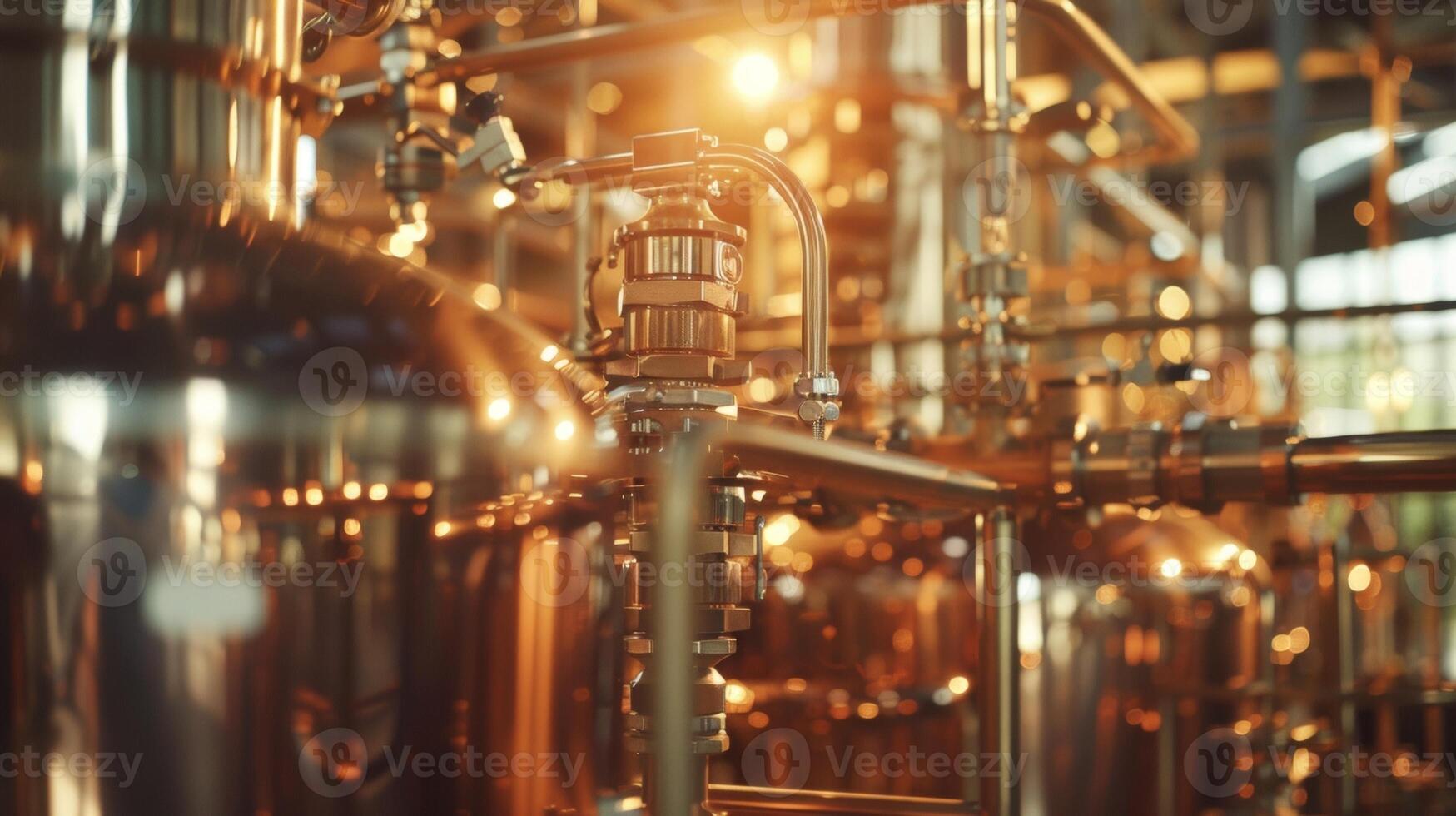 The blurred edges of mechanical components and tubes add depth and texture to the scene behind the brewing process. photo