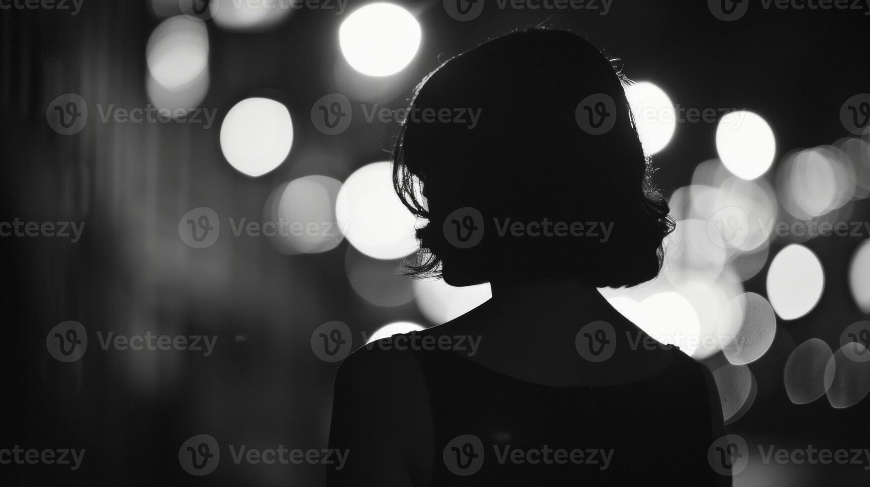 Defocused shadows and blurred lights create a dreamlike Film Noir backdrop with a high contrast of black and white adding to the sense of foreboding. An air of haunting elegance permeates photo