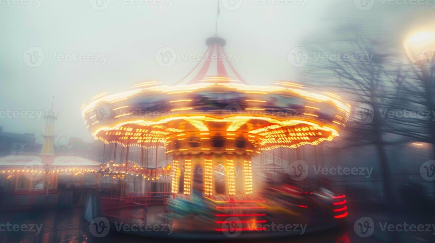 Misty Playtime The hazy outoffocus backdrop of a carousel with hints of laughter and excitement lingering in the air. photo