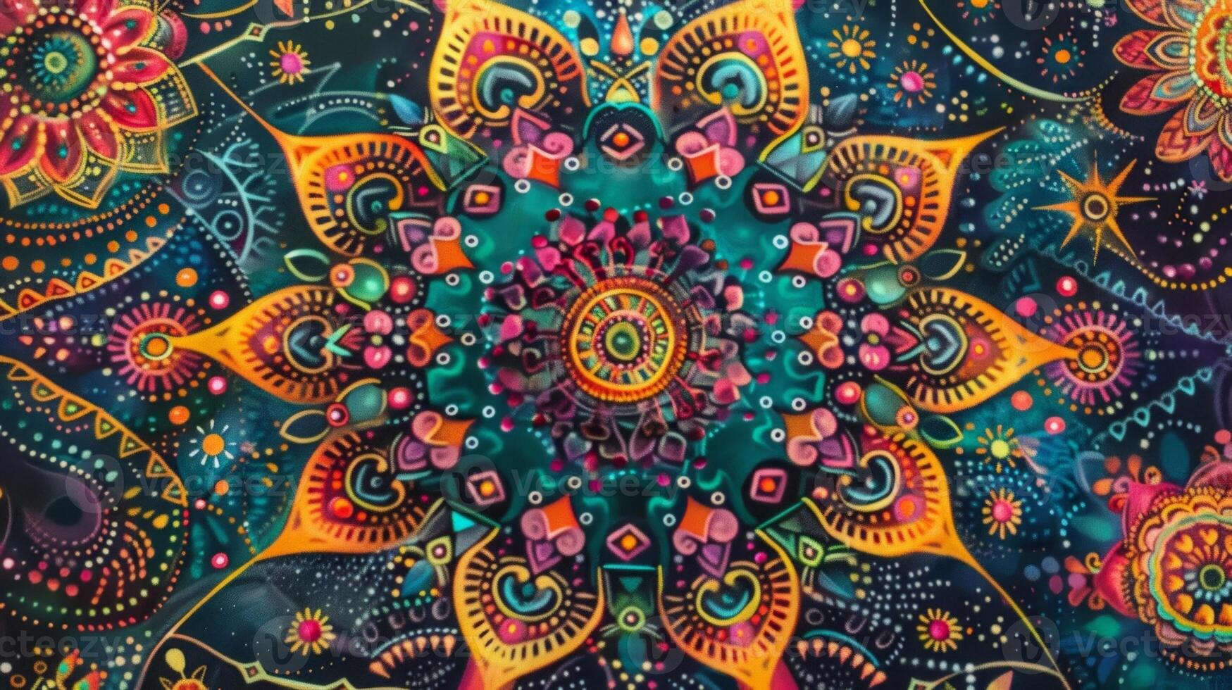A colorful and mesmerizing vinyl record cover featuring a mandala design with intricate patterns and geometric shapes photo