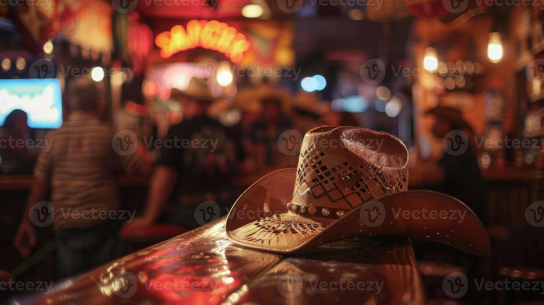 In a busy shopping district a vinyl bar caters to the country music crowd. Cowboy hats and boots can be seen as patrons twostep to the country tunes creating a fun and welcoming photo