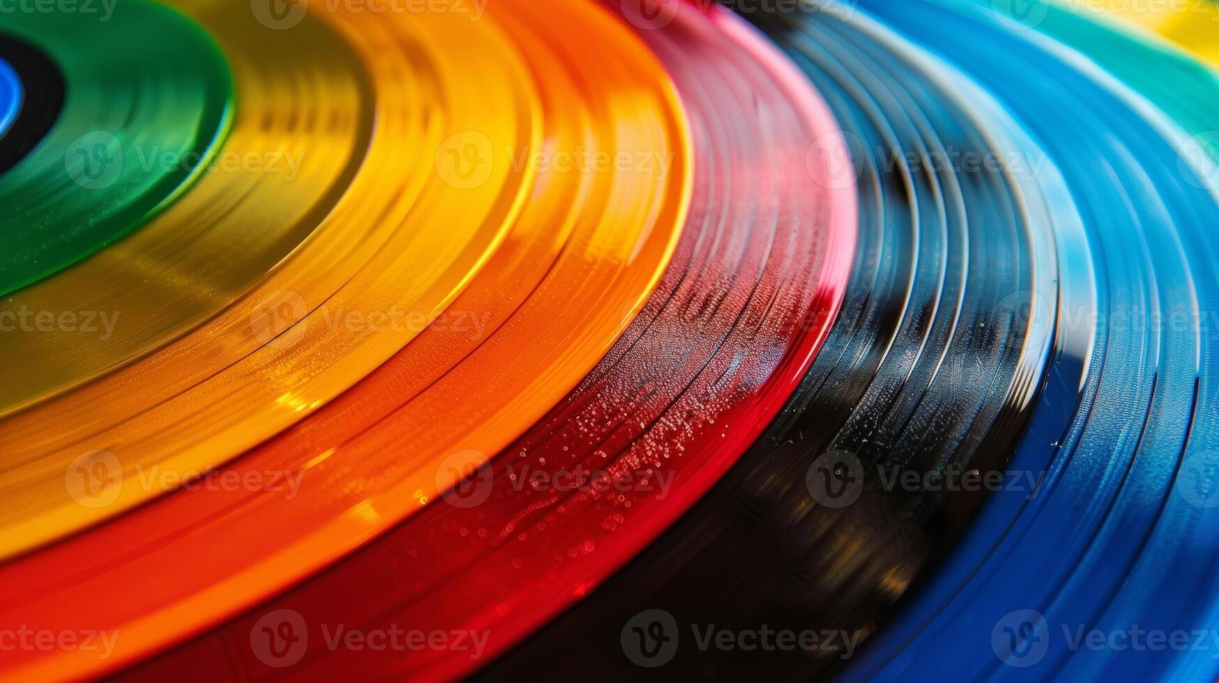 A colorful rainbow of vinyl records representing the wide range of genres and artists available on the format photo