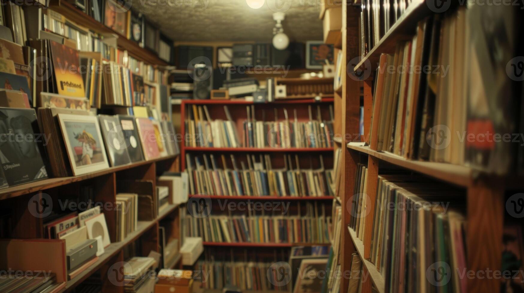 A glimpse into a vinyl enthusiasts home with floortoceiling shelves filled with records of all sizes and colors photo
