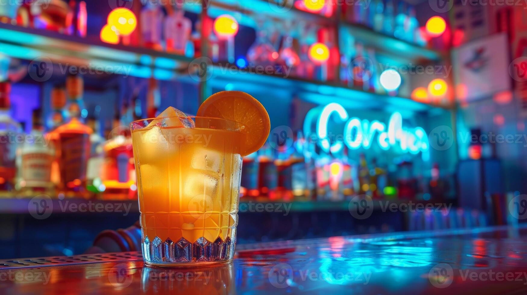 A whiskey sour with a twist inspired by the soulful sounds of Motown being sipped at a bar decorated with retro neon signs and Motown memorabilia photo